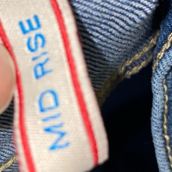 Sneak Peek Mid Rise Distressed Raw Hem Dark Rinse Cropped Jeans size 13 - Picture 7 of 8